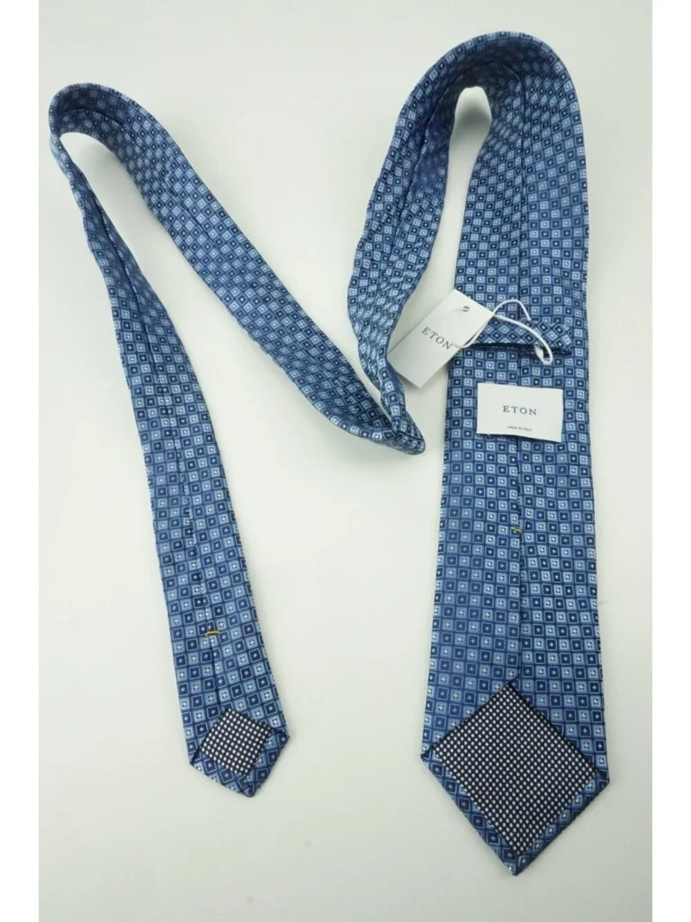 Eton Navy Sky Blue Woven Geometric 100% Silk Tie Brand New With Tags